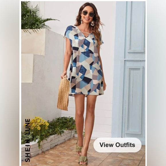 SHEIN lune batswing sleeve geo dress - Picture 2 of 9